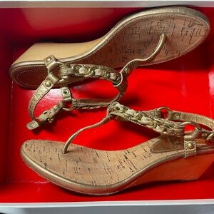 Coach “Garland” Gold Wedge Sandals